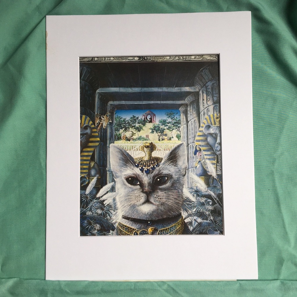 Cat Egyptian motif matted art illustration queen